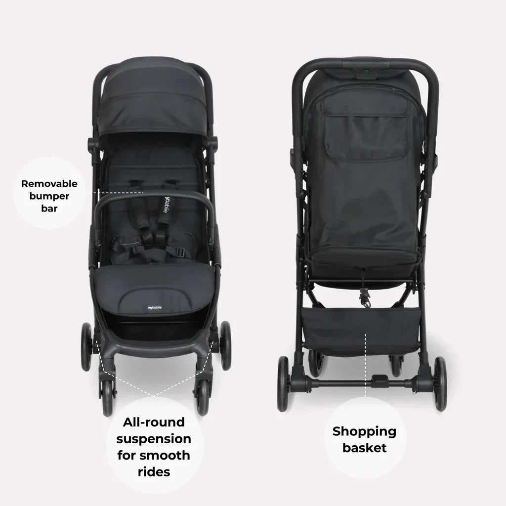 My Babiie MBX2 Lightweight Compact Travel Stroller – Black Pushchair